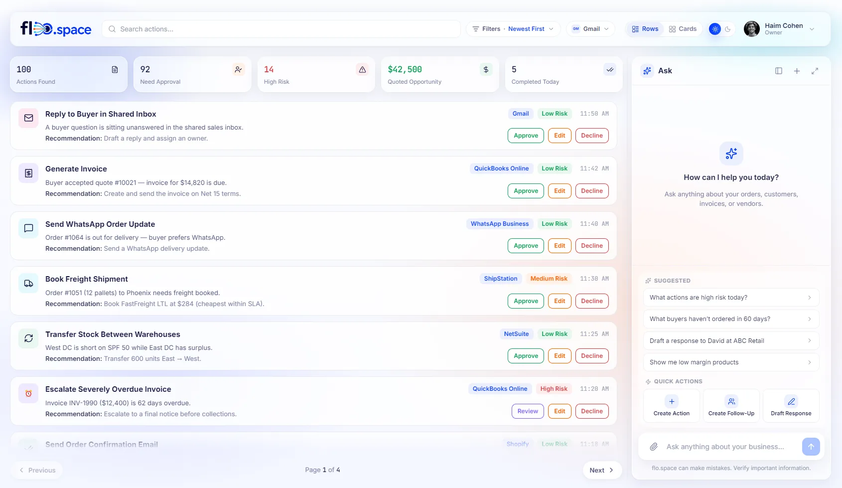 flo.space Action Center dashboard